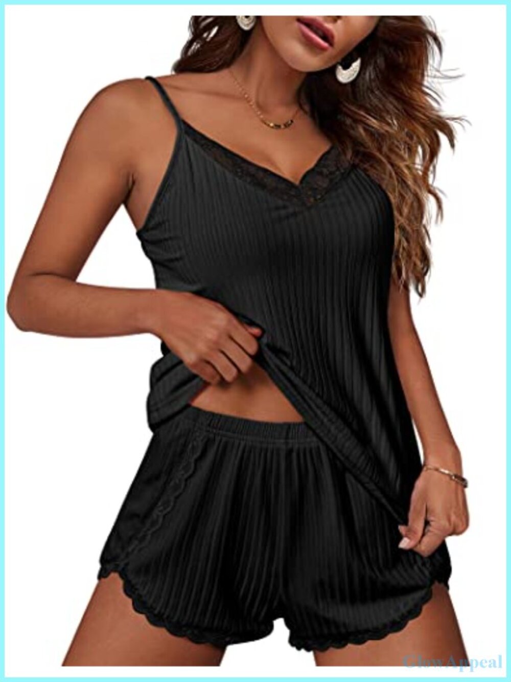 Ekouaer Women's 2 Piece Cami Shorts Pajama Set Lace V-Neck Sleepwear